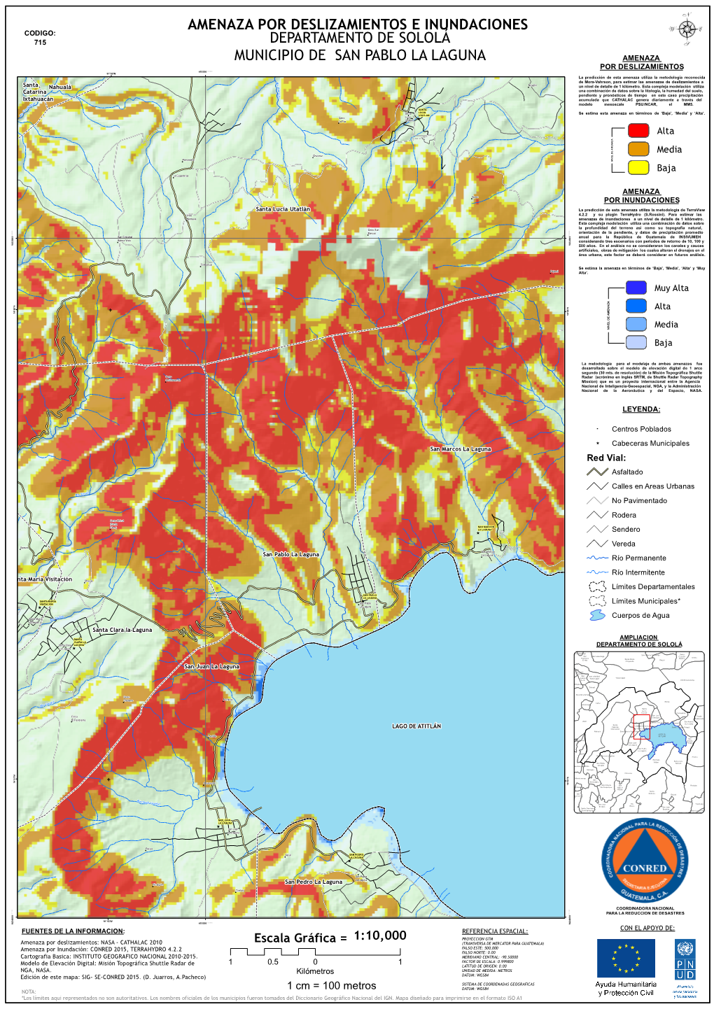 Amenaza Por Deslizamientos E Inundaciones Departamento De Sololá Municipio De San Pablo La Laguna