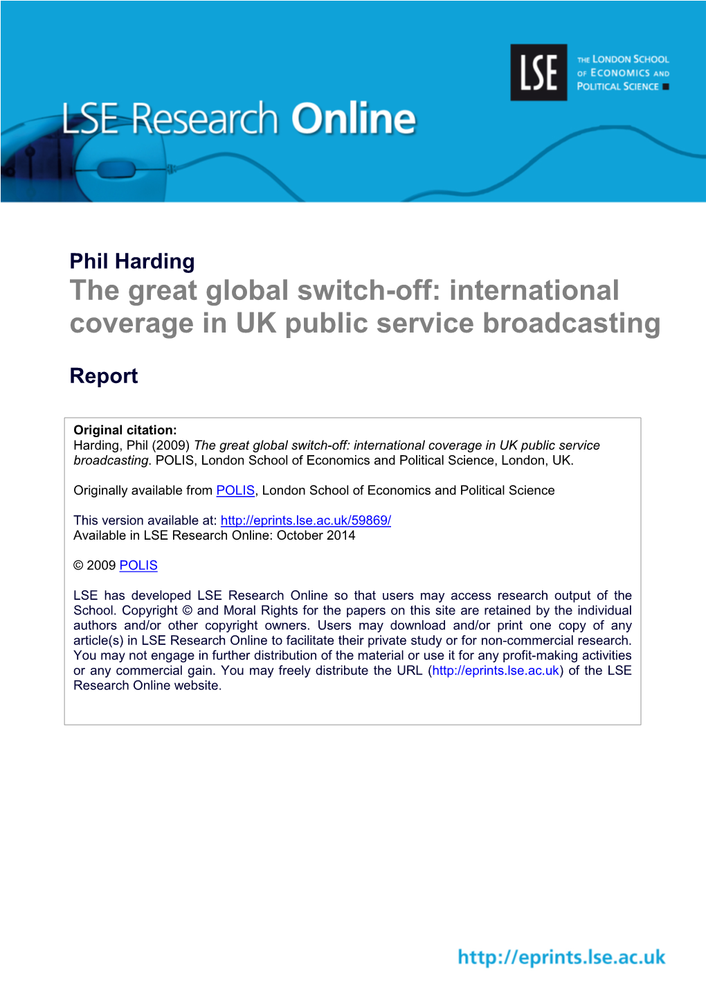 The Great Global Switch-Off: International Coverage in UK Public Service Broadcasting