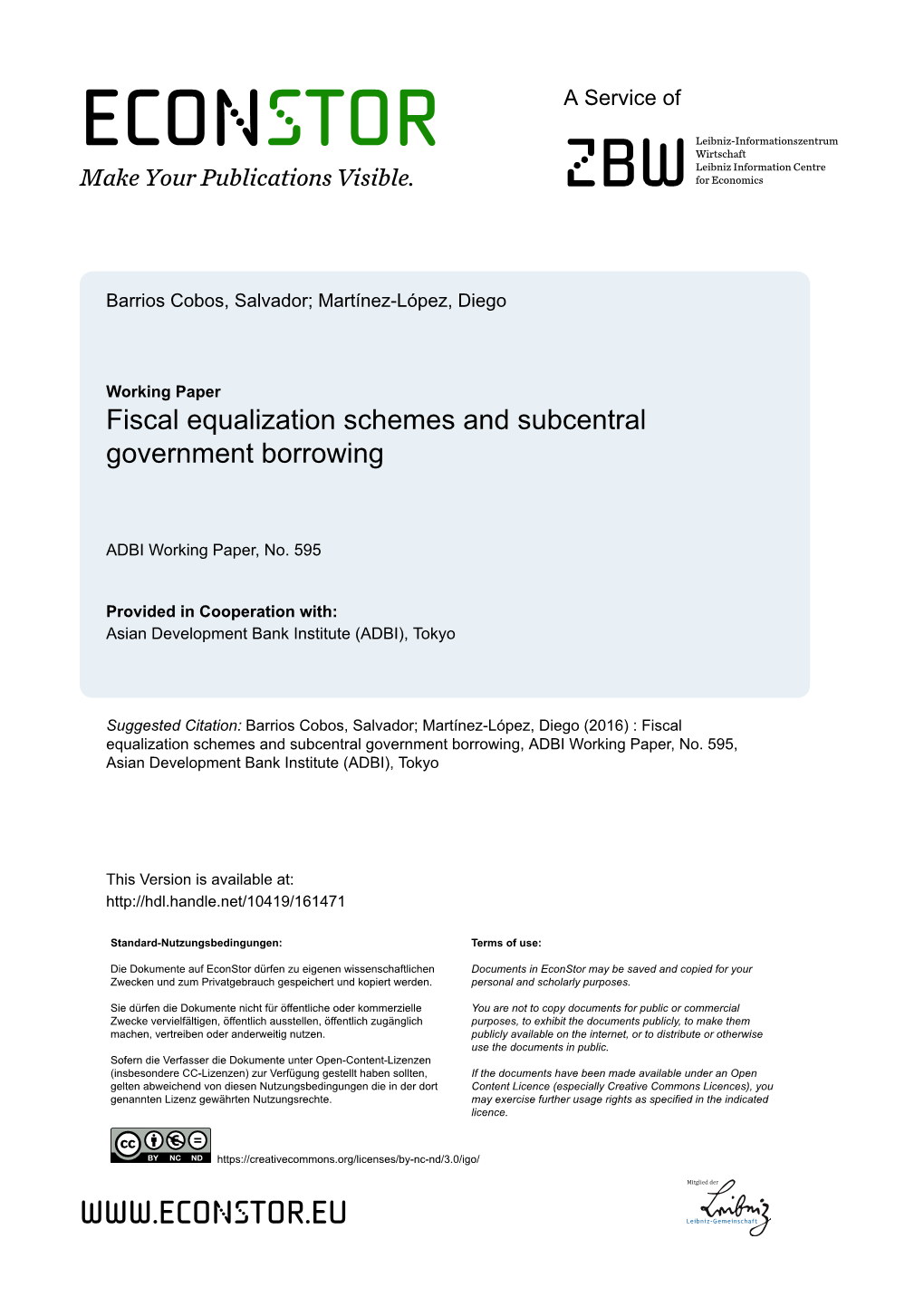 Fiscal Equalization Schemes and Subcentral Government Borrowing