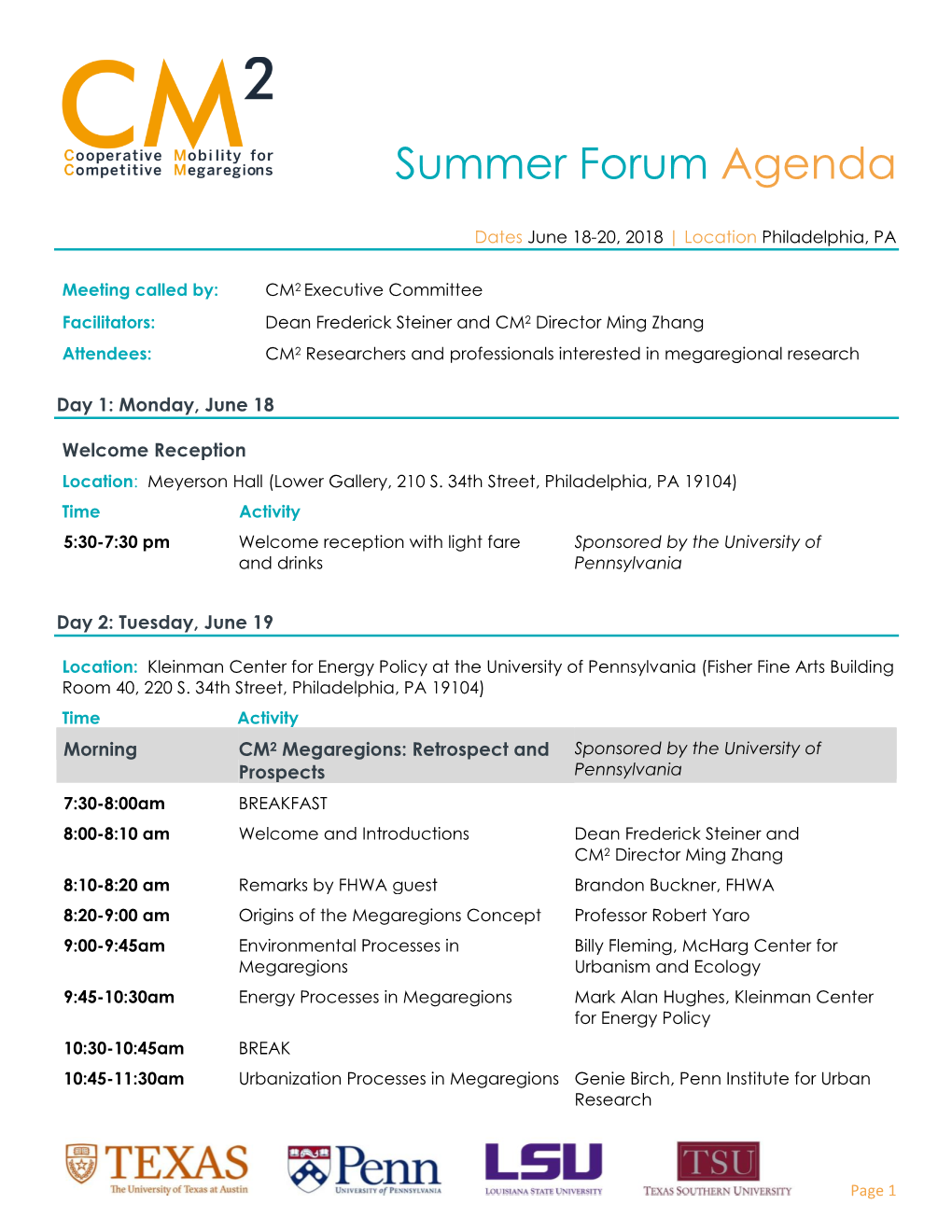 Summer Forum Agenda