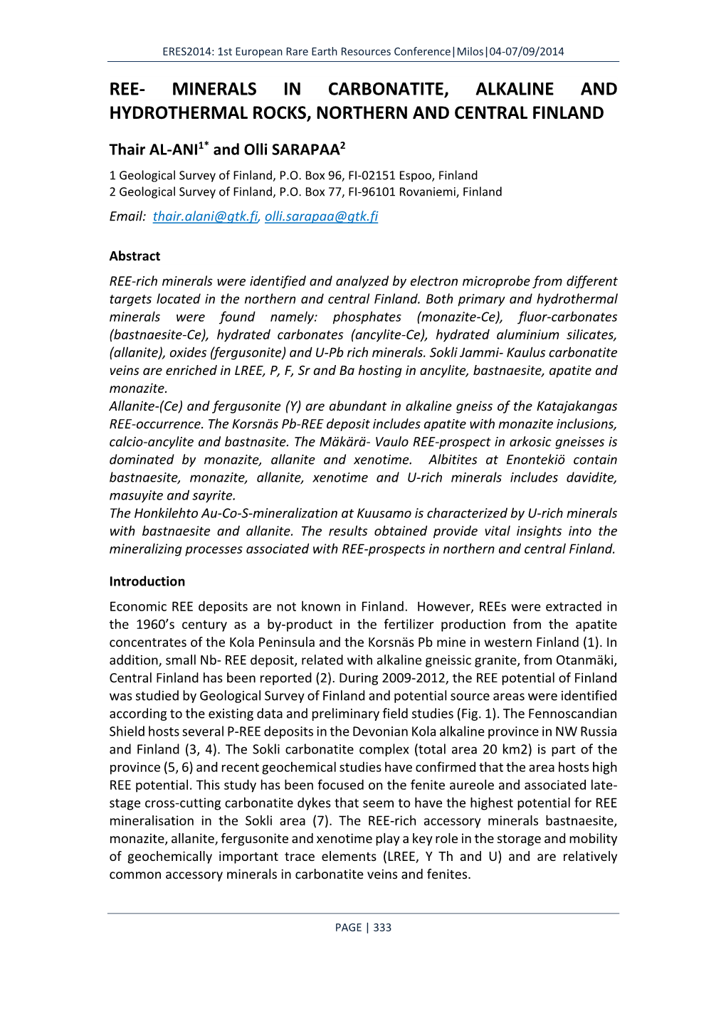 Ree‐ Minerals in Carbonatite, Alkaline and Hydrothermal Rocks, Northern and Central Finland