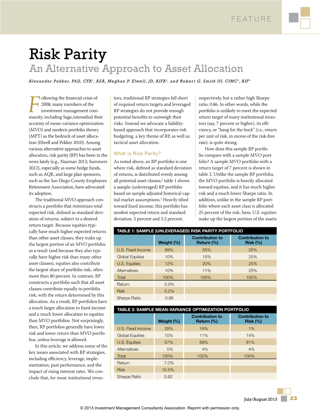 Risk Parity an Alternative Approach to Asset Allocation
