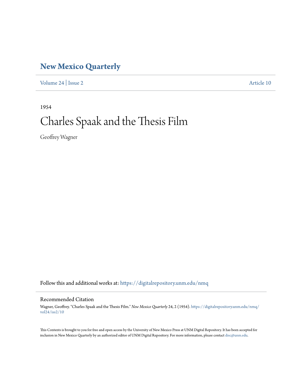 Charles Spaak and the Thesis Film Geoffrey Wagner