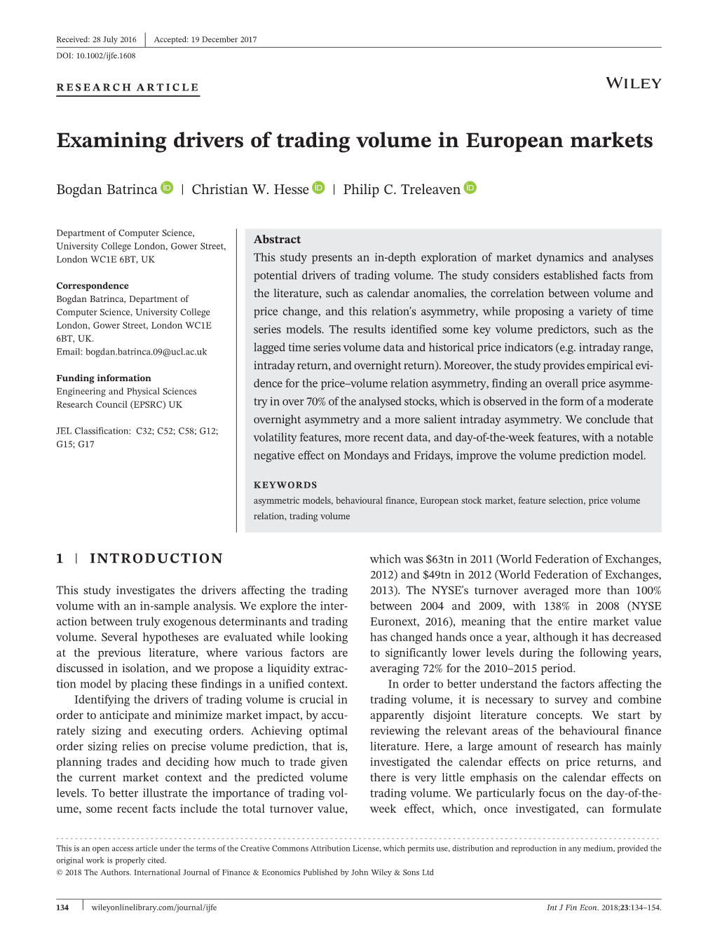 Examining Drivers of Trading Volume in European Markets