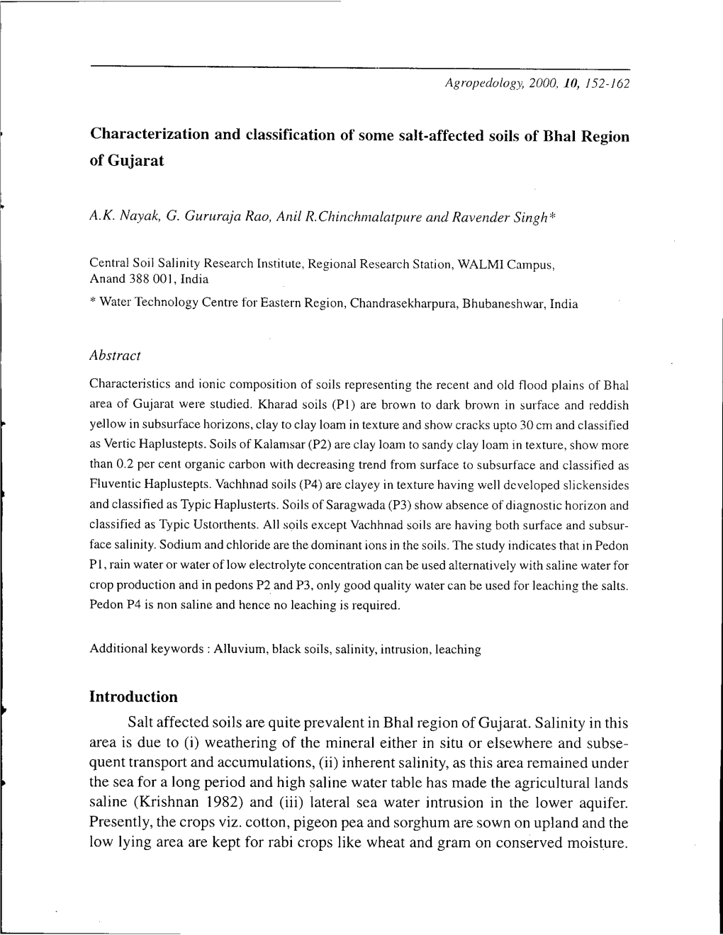 Characterization and Classification of Some Salt-Affected Soils of Bhal Region of Gujarat
