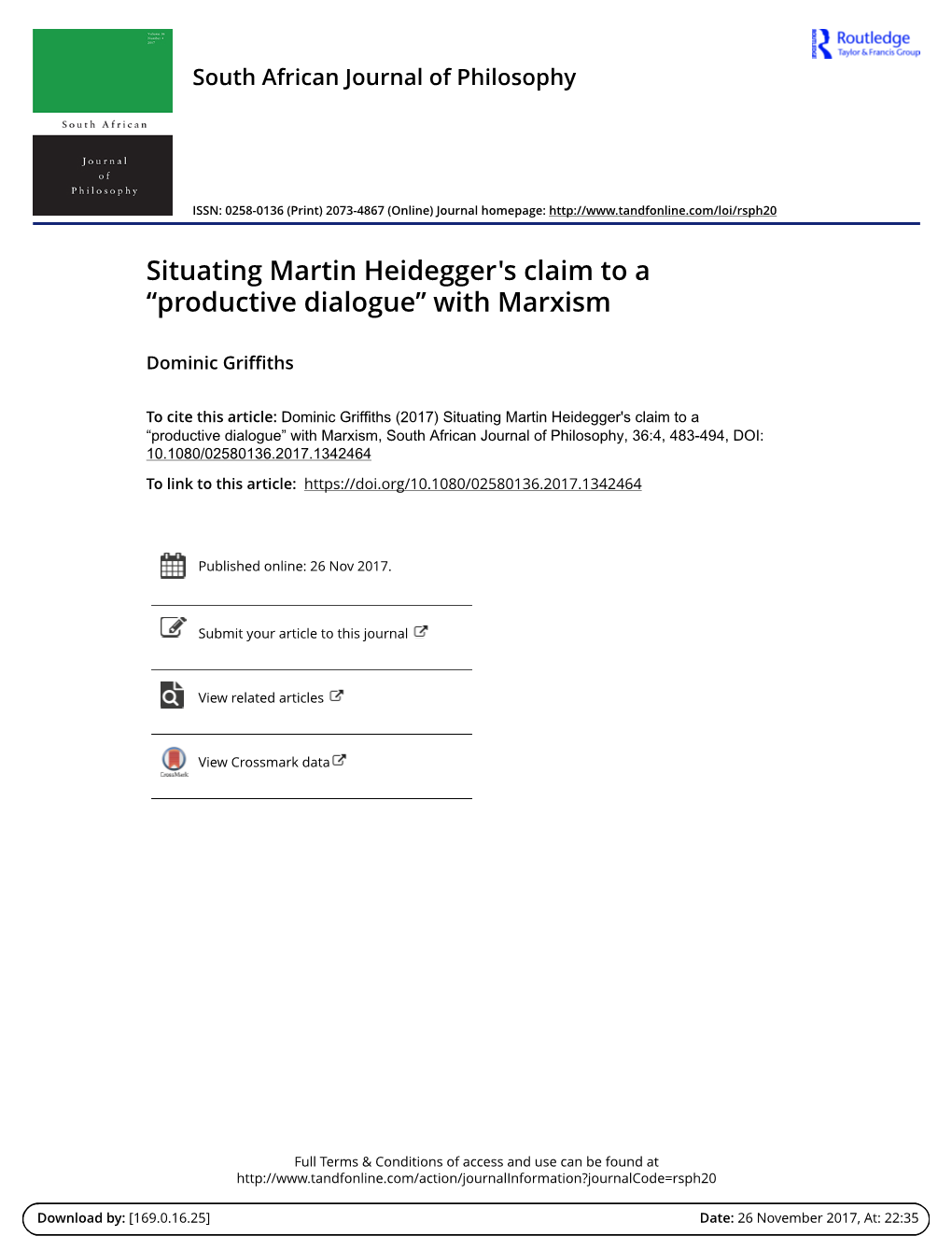 Situating Martin Heidegger's Claim to a “Productive Dialogue” with Marxism