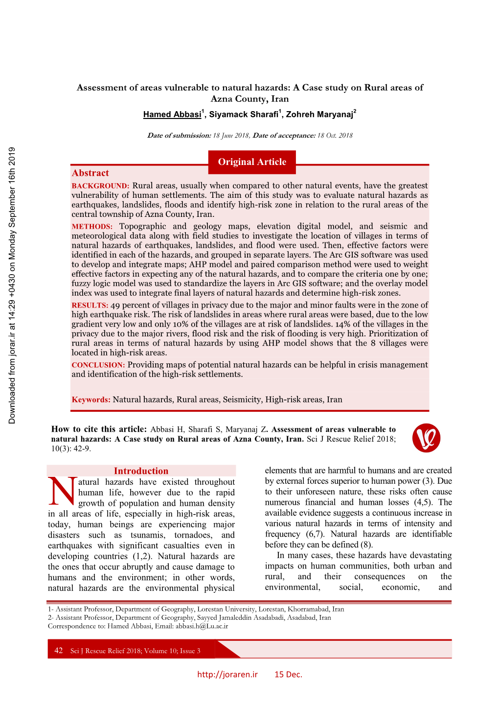 Assessment of Areas Vulnerable to Natural Hazards (Case Study: Rural