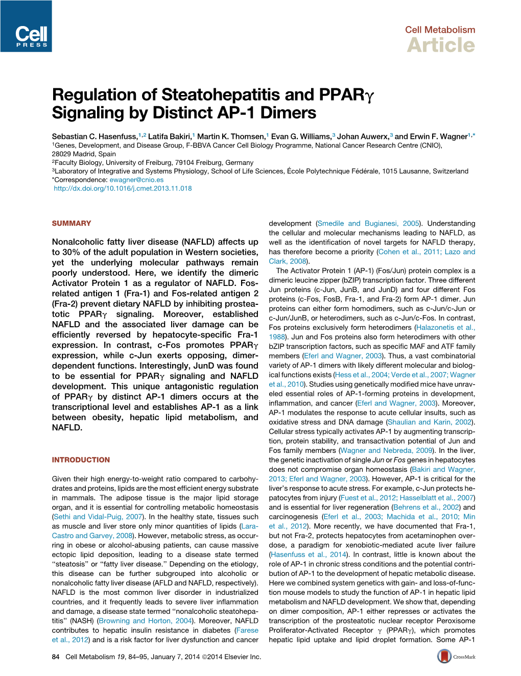 Regulation of Steatohepatitis and PPAR&Gamma; Signaling