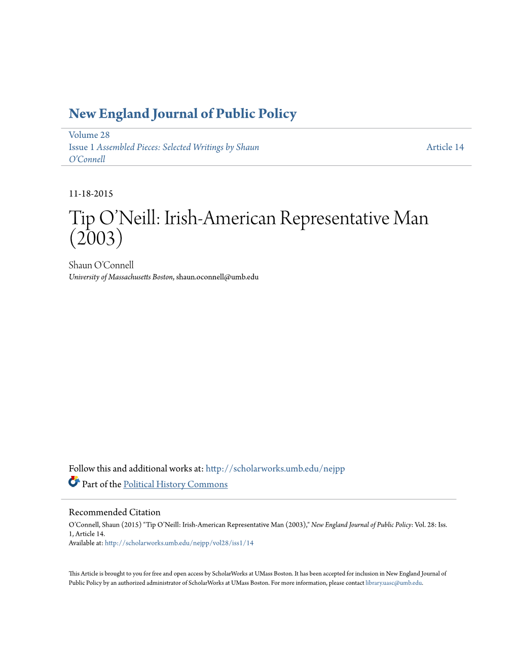 Tip O'neill: Irish-American Representative Man (2003)