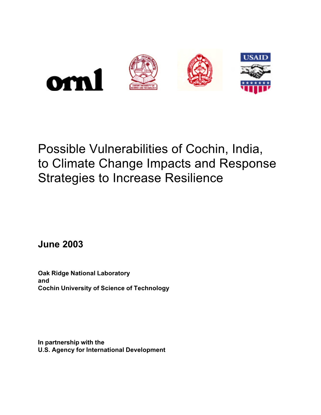 Possible Vulnerabilities of Cochin, India, to Climate Change Impacts and Response Strategies to Increase Resilience