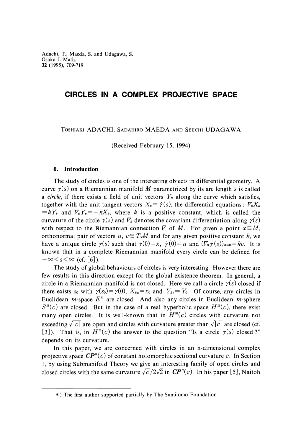 Circles in a Complex Projective Space