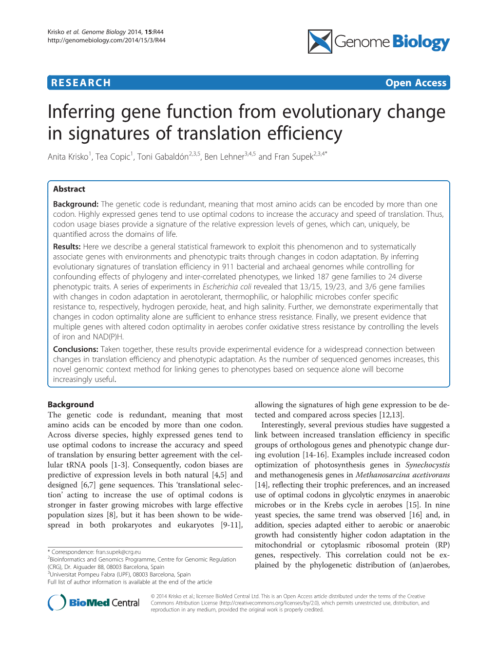 Inferring Gene Function from Evolutionary Change in Signatures