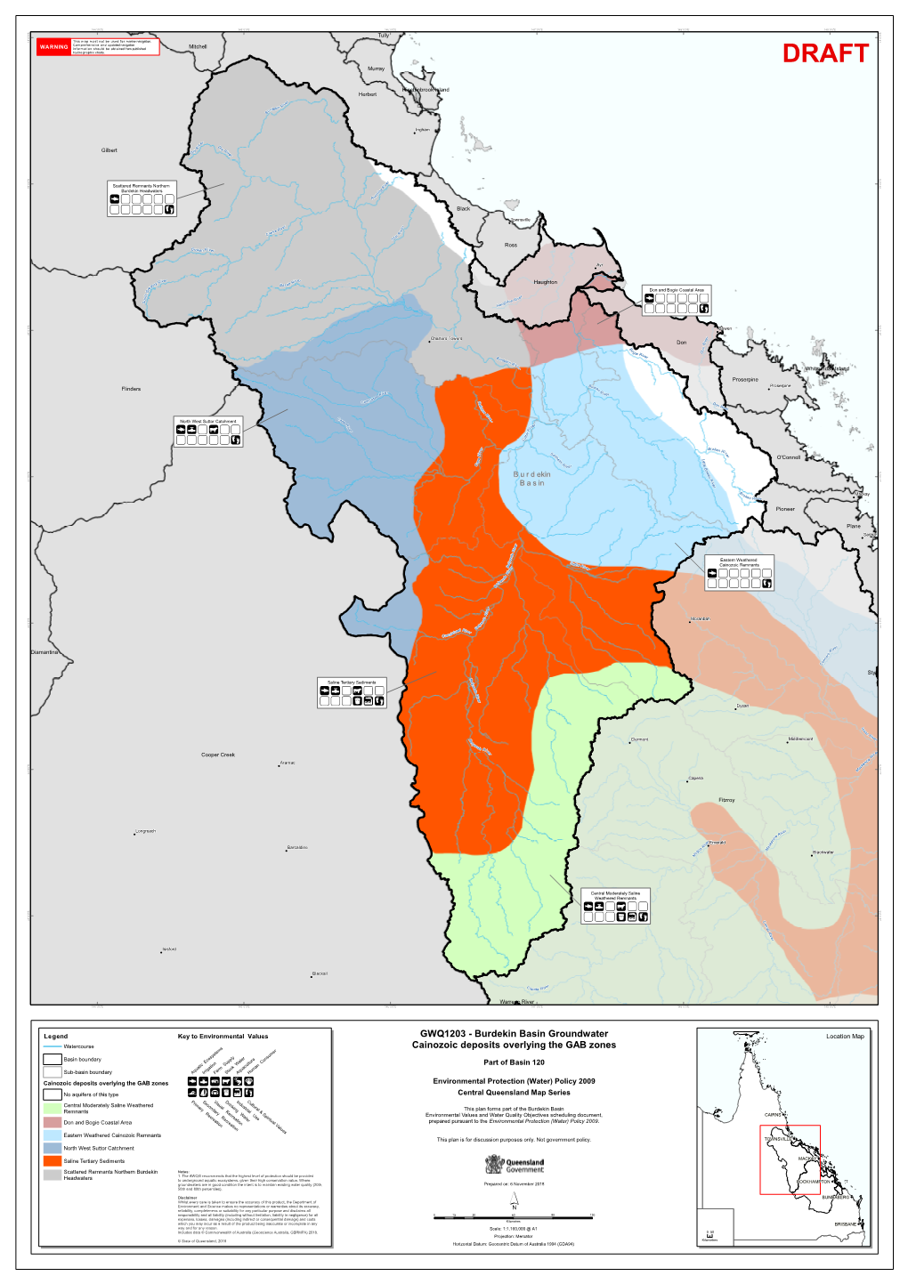 GWQ1203 - Burdekin Basin Groundwater Location Map Watercourse Cainozoic Deposits Overlying the GAB Zones