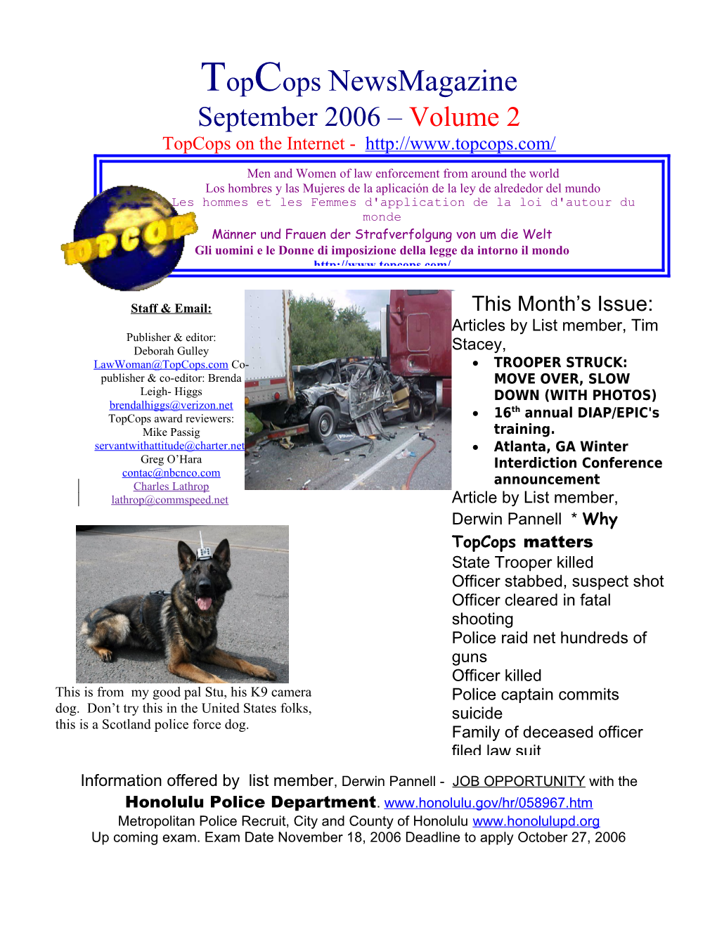 Topcops Newsmagazine: August 2006 Volume 2