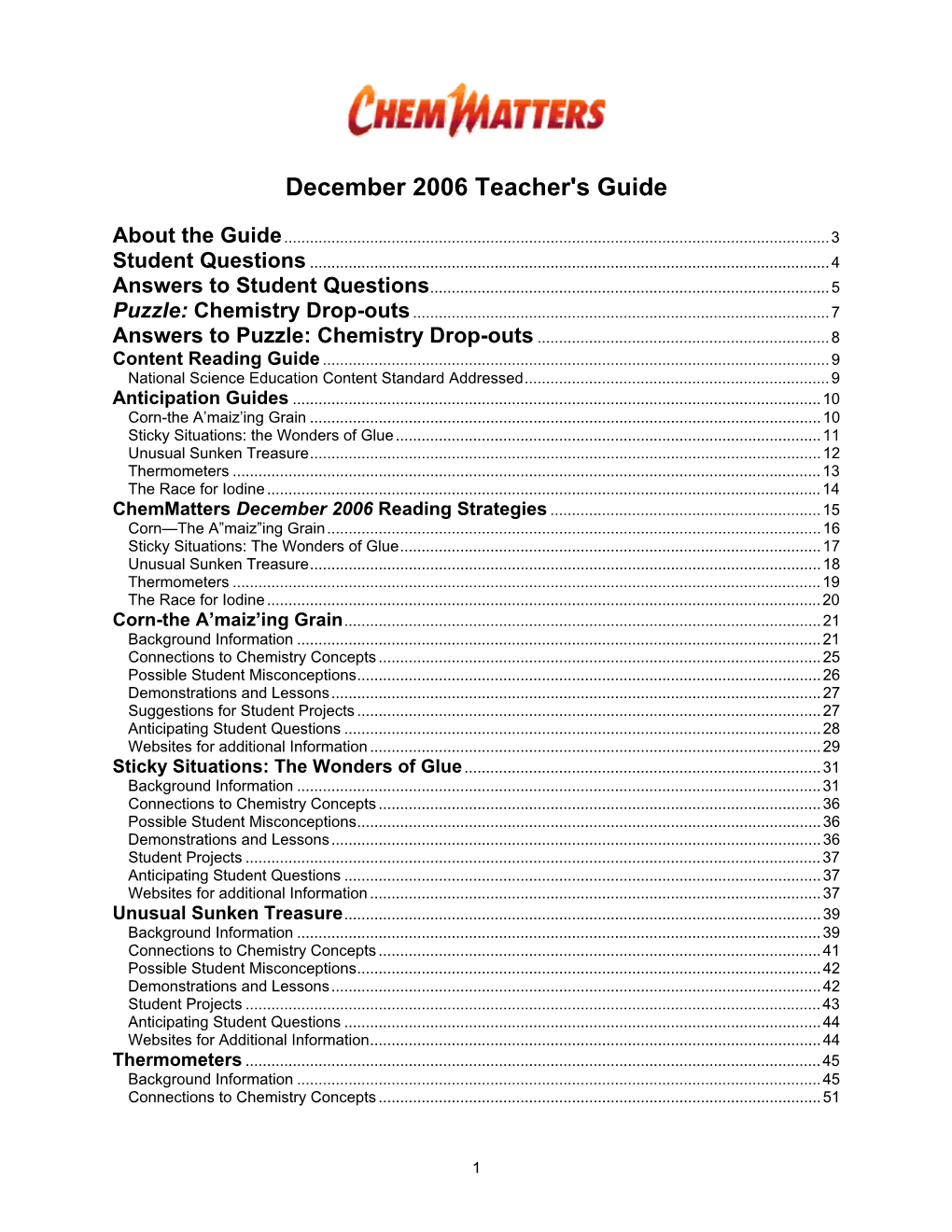 Chemmatters December 2006 Reading Strategies