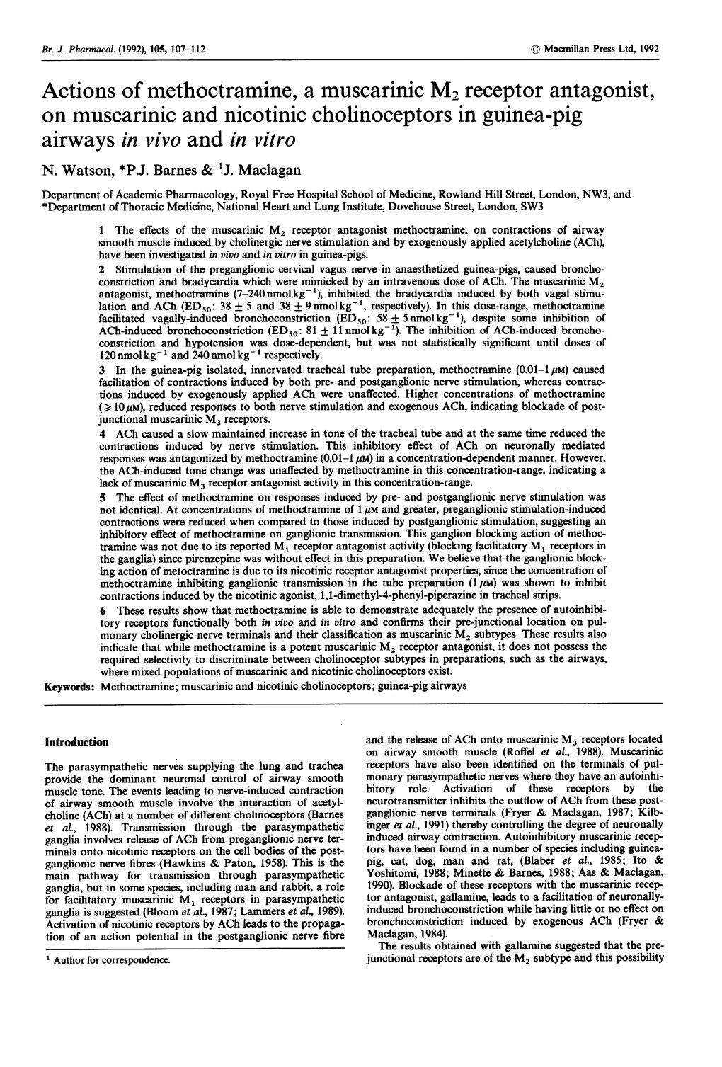 Actions of Methoctramine, a Muscarinic M2 Receptor Antagonist, on Muscarinic and Nicotinic Cholinoceptors in Guinea-Pig Airways in Vivo and in Vitro N