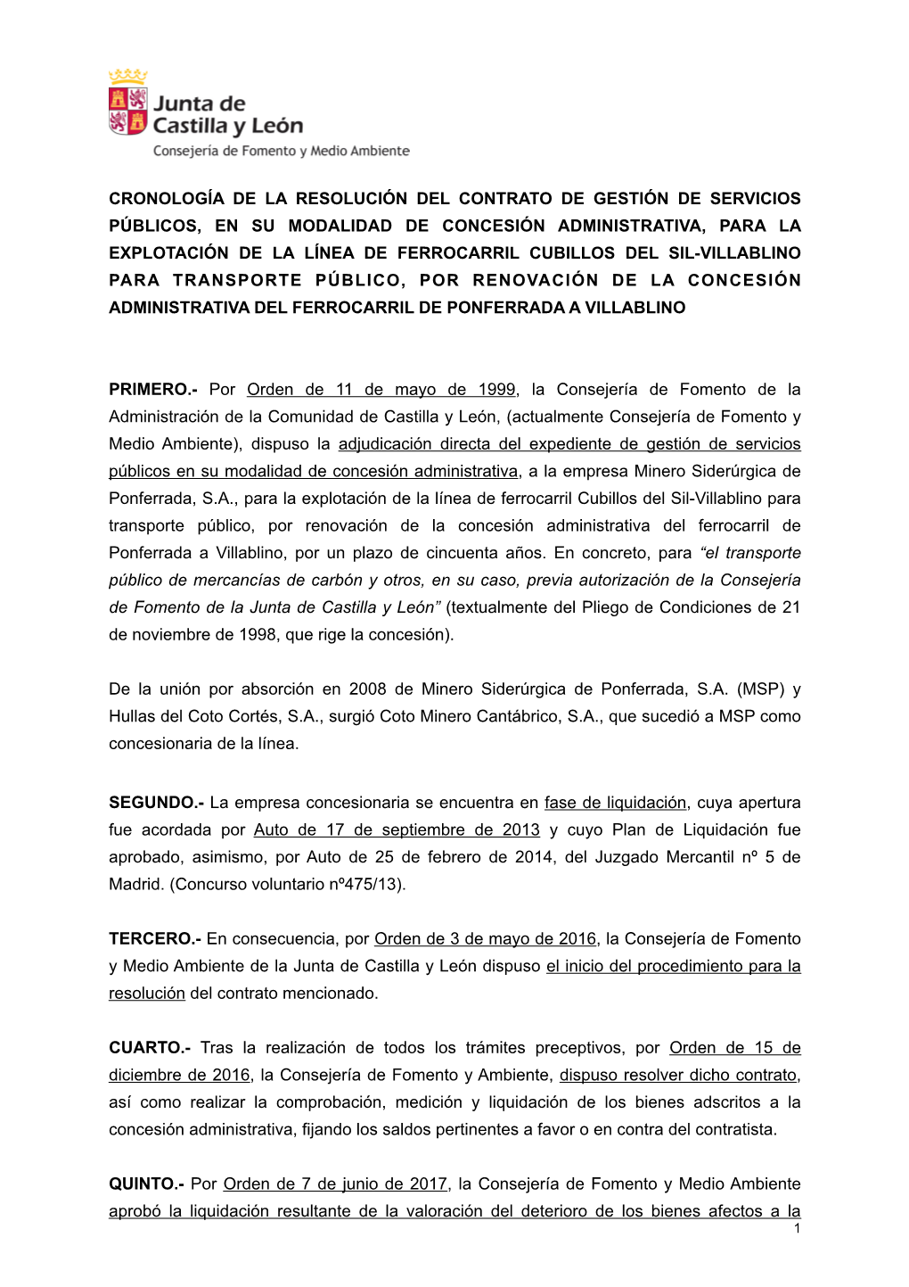 Cronología Resolución Contrato Concesión