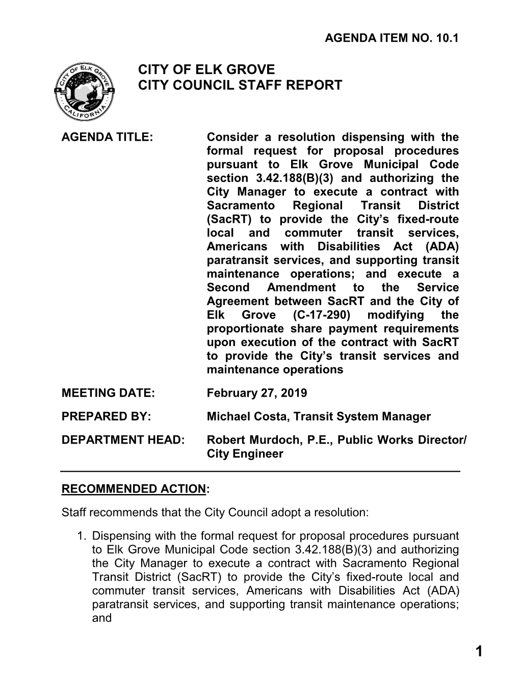 City of Elk Grove City Council Staff Report