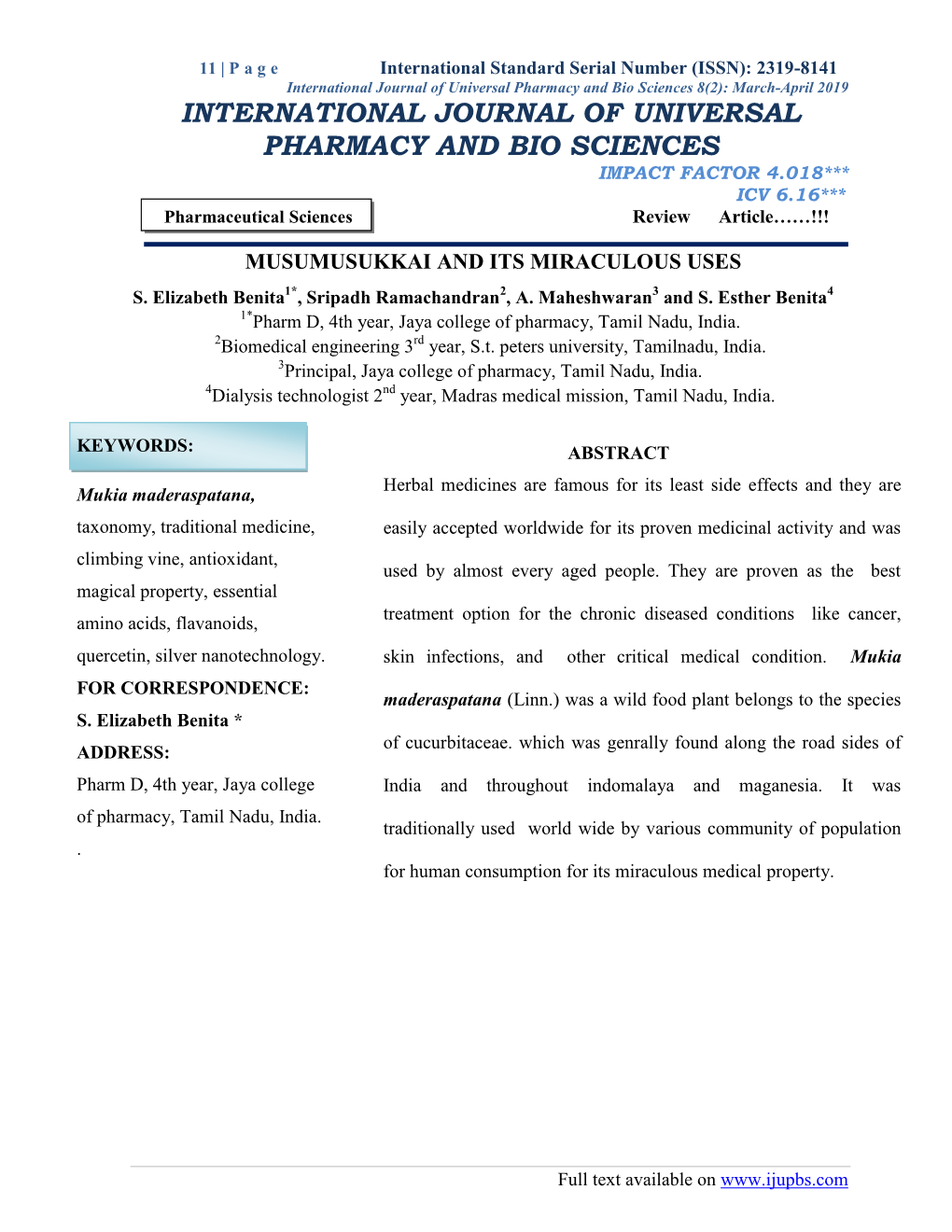 International Journal of Universal Pharmacy and Bio