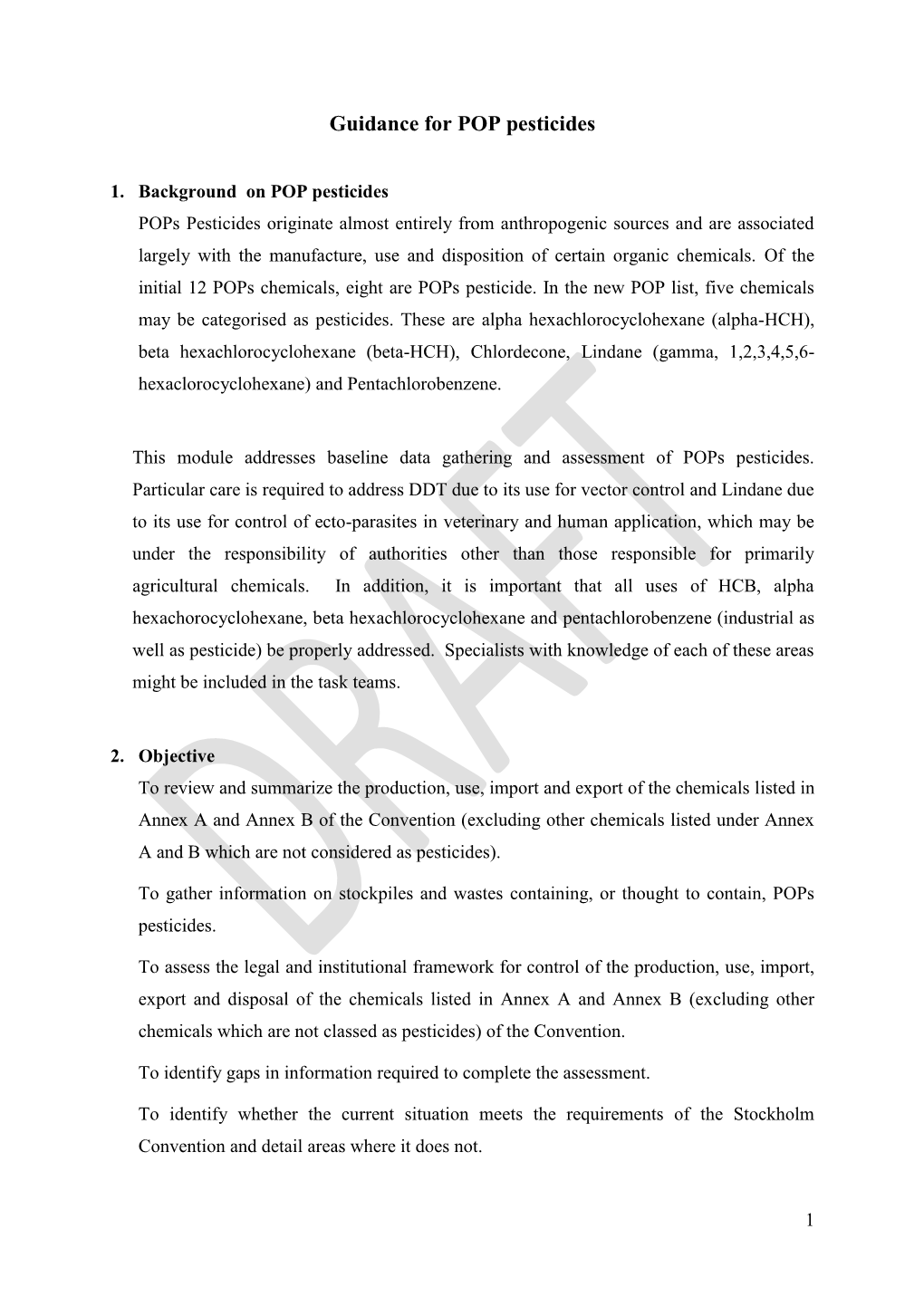 Guidance for POP Pesticides