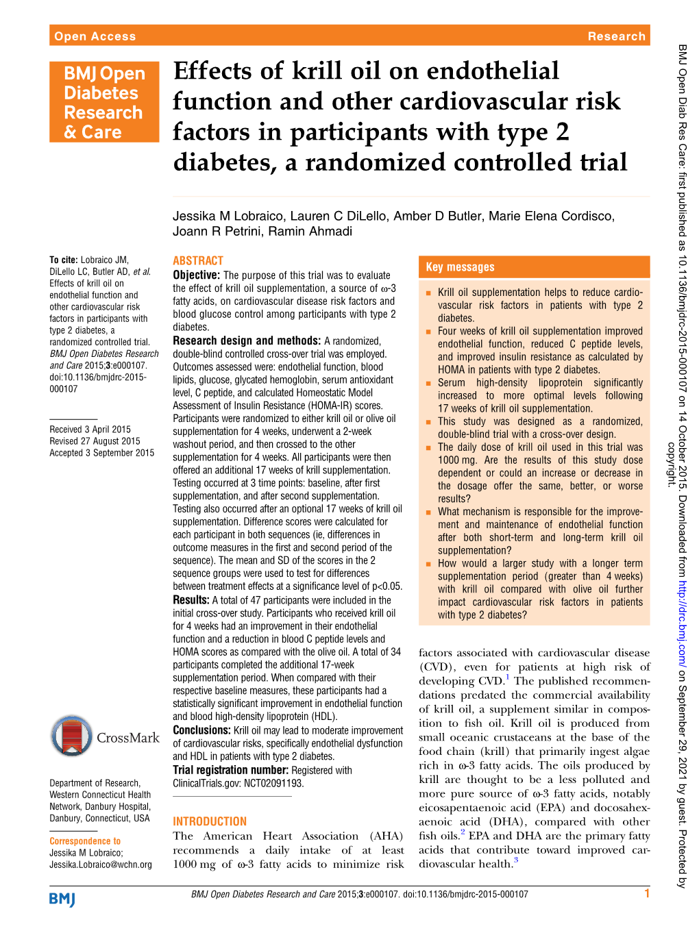 Effects of Krill Oil on Endothelial Function and Other Cardiovascular Risk Factors in Participants with Type 2 Diabetes, a Randomized Controlled Trial