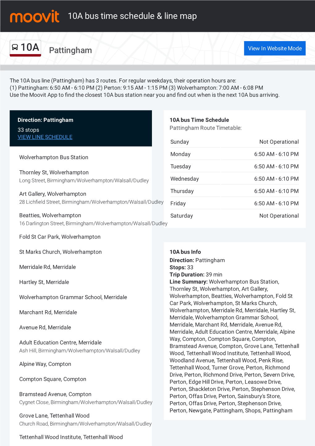 10A Bus Time Schedule & Line Route