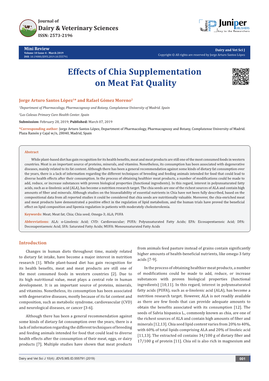 Effects of Chia Supplementation on Meat Fat Quality