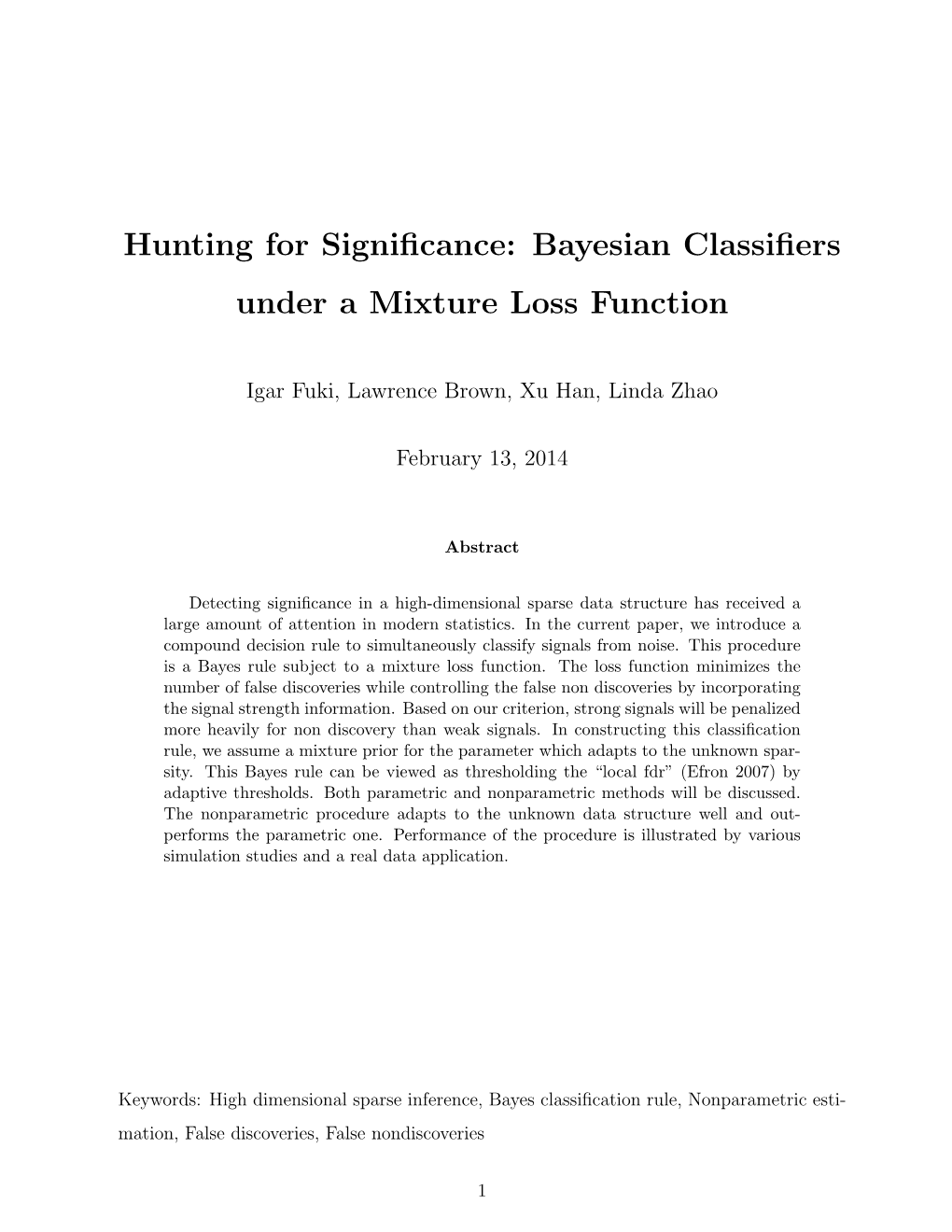 Bayesian Classifiers Under a Mixture Loss Function