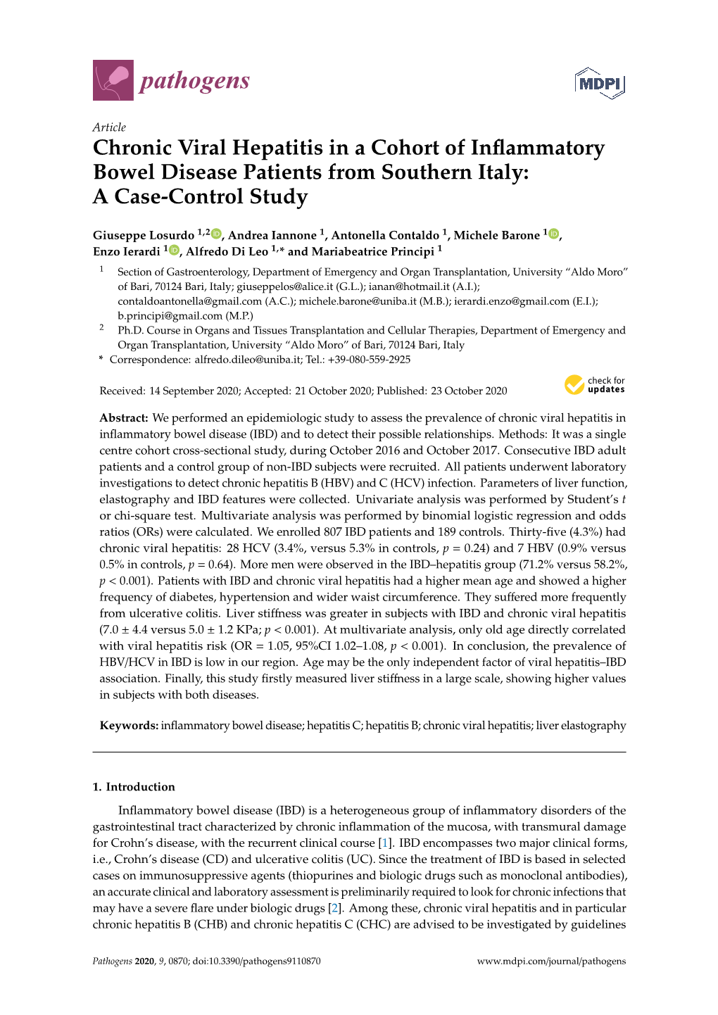 Chronic Viral Hepatitis in a Cohort of Inflammatory Bowel Disease