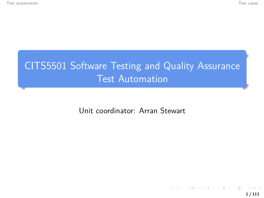 CITS5501 Software Testing and Quality Assurance Test Automation