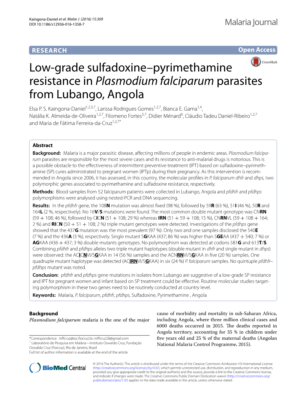 Low-Grade Sulfadoxine–Pyrimethamine Resistance In