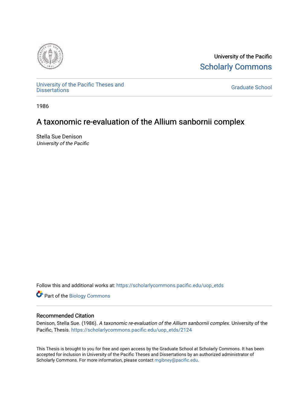 A Taxonomic Re-Evaluation of the Allium Sanbornii Complex