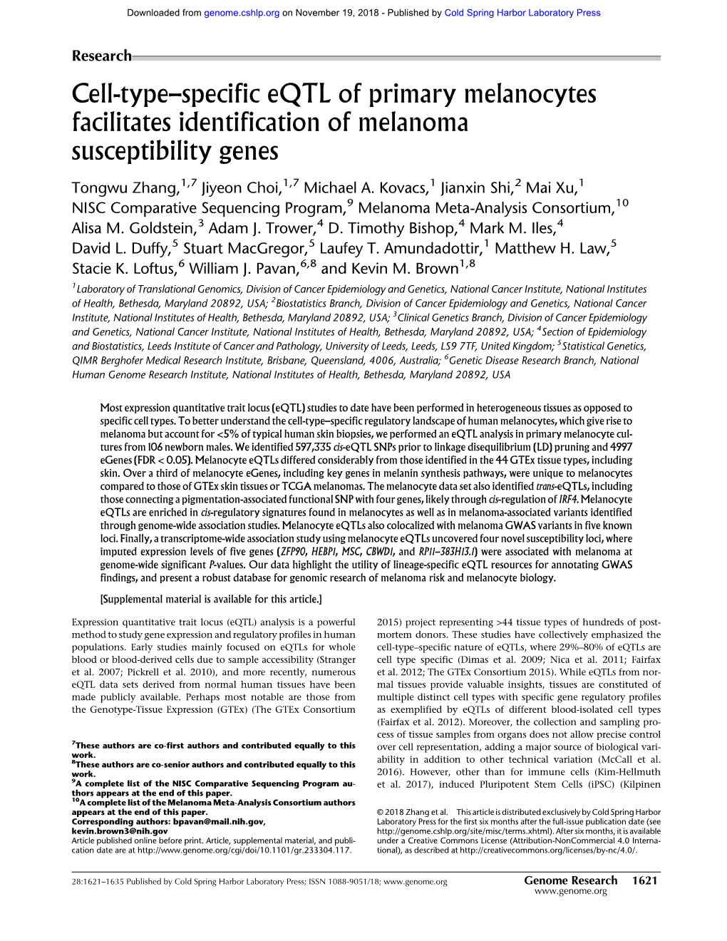 Cell-Type–Specific Eqtl of Primary Melanocytes Facilitates Identification of Melanoma Susceptibility Genes