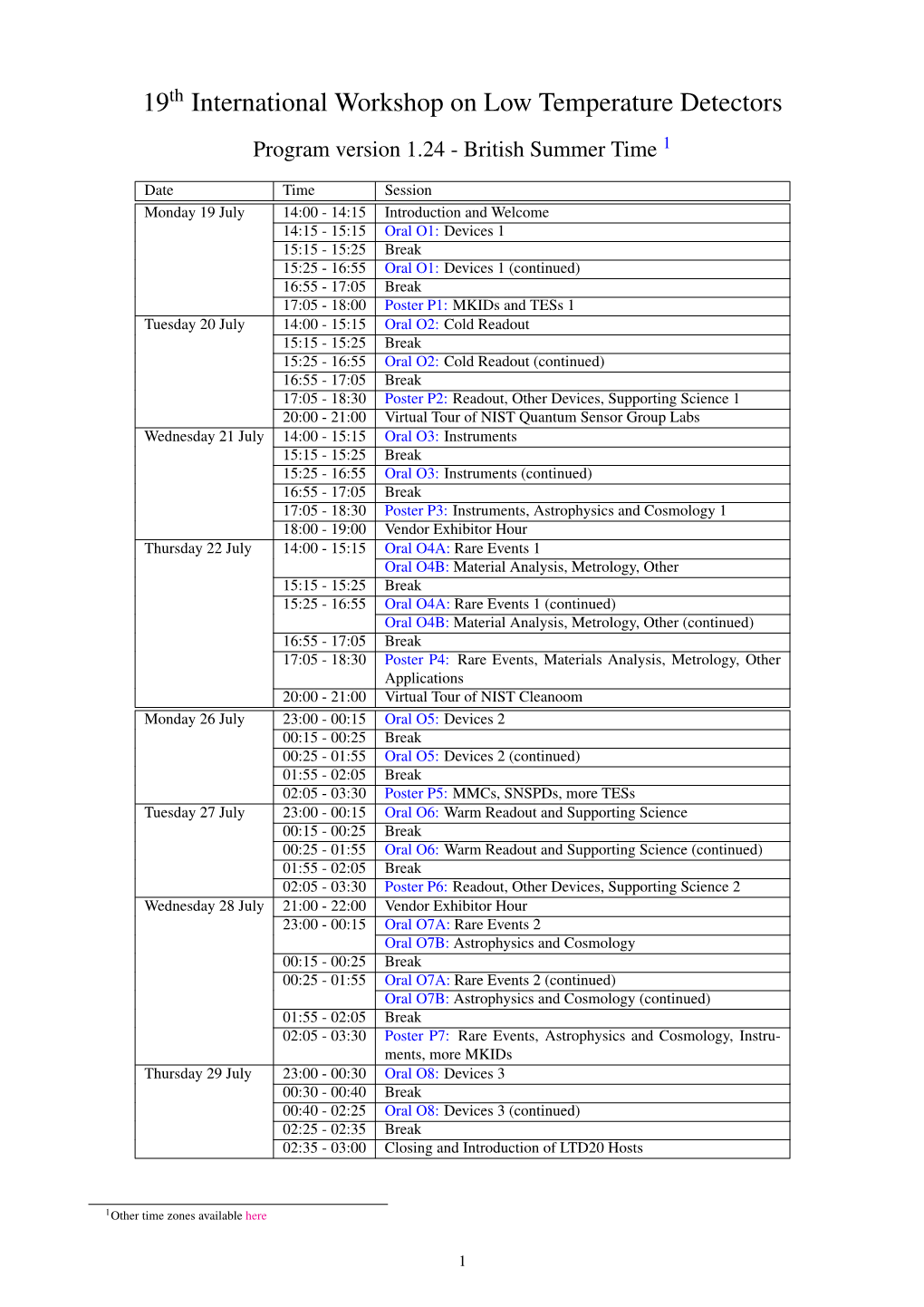 19 International Workshop on Low Temperature Detectors