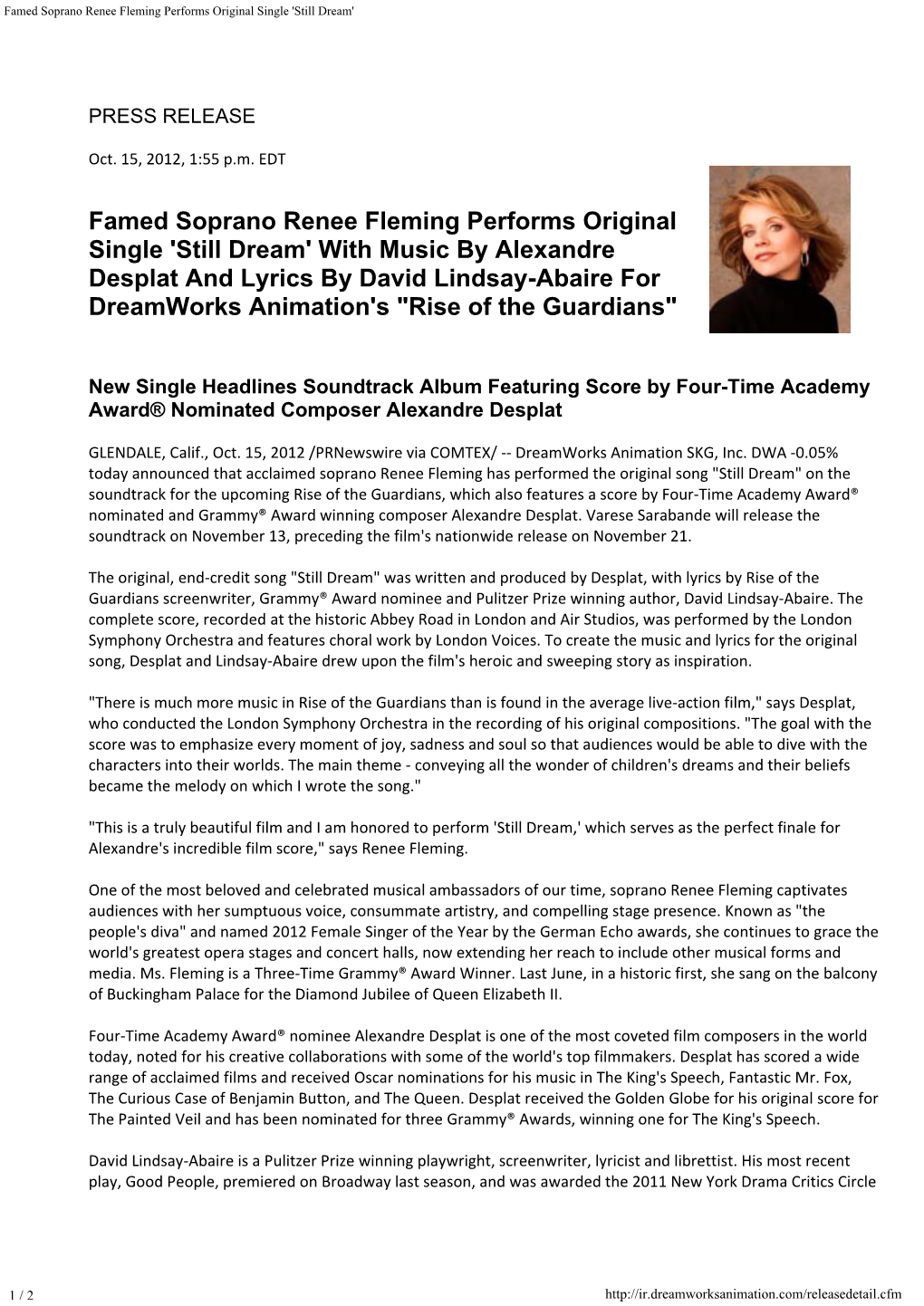 Famed Soprano Renee Fleming Performs Original Single 'Still Dream'