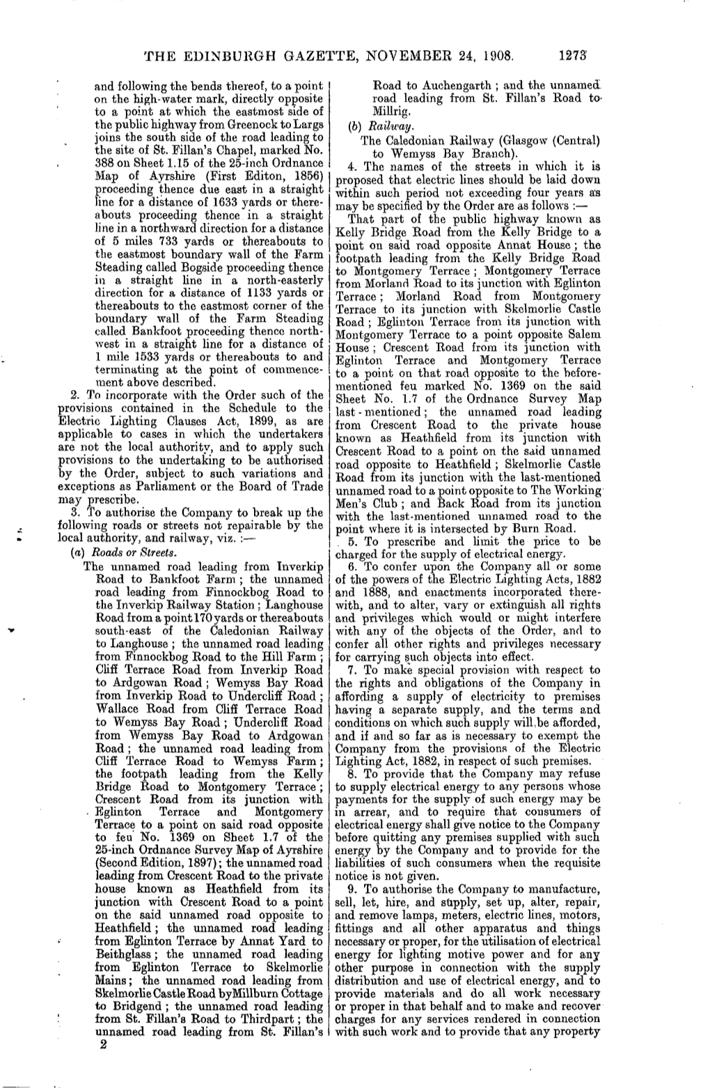 The Edinburgh Gazette, November 24, 1908. 1273