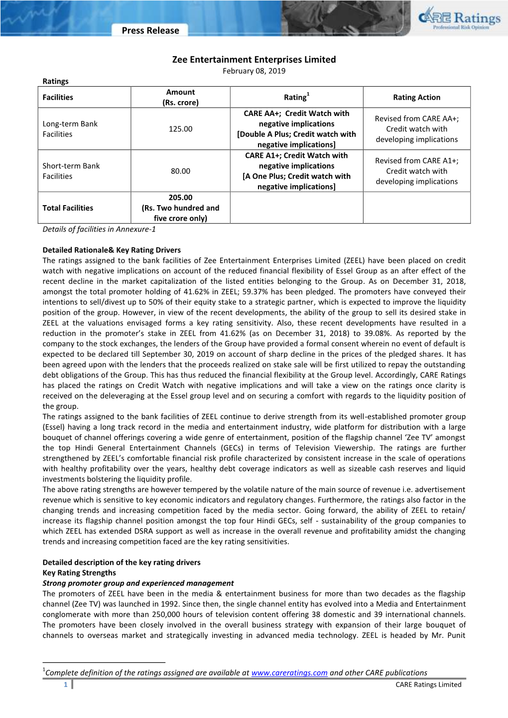 Press Release Zee Entertainment Enterprises Limited