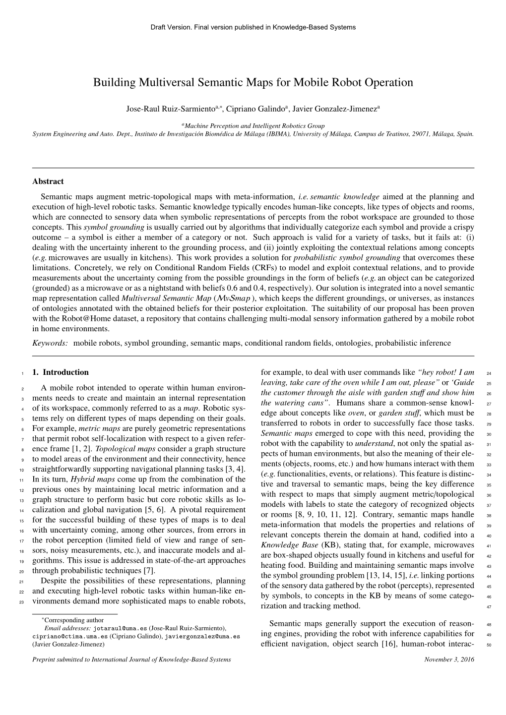 Building Multiversal Semantic Maps for Mobile Robot Operation