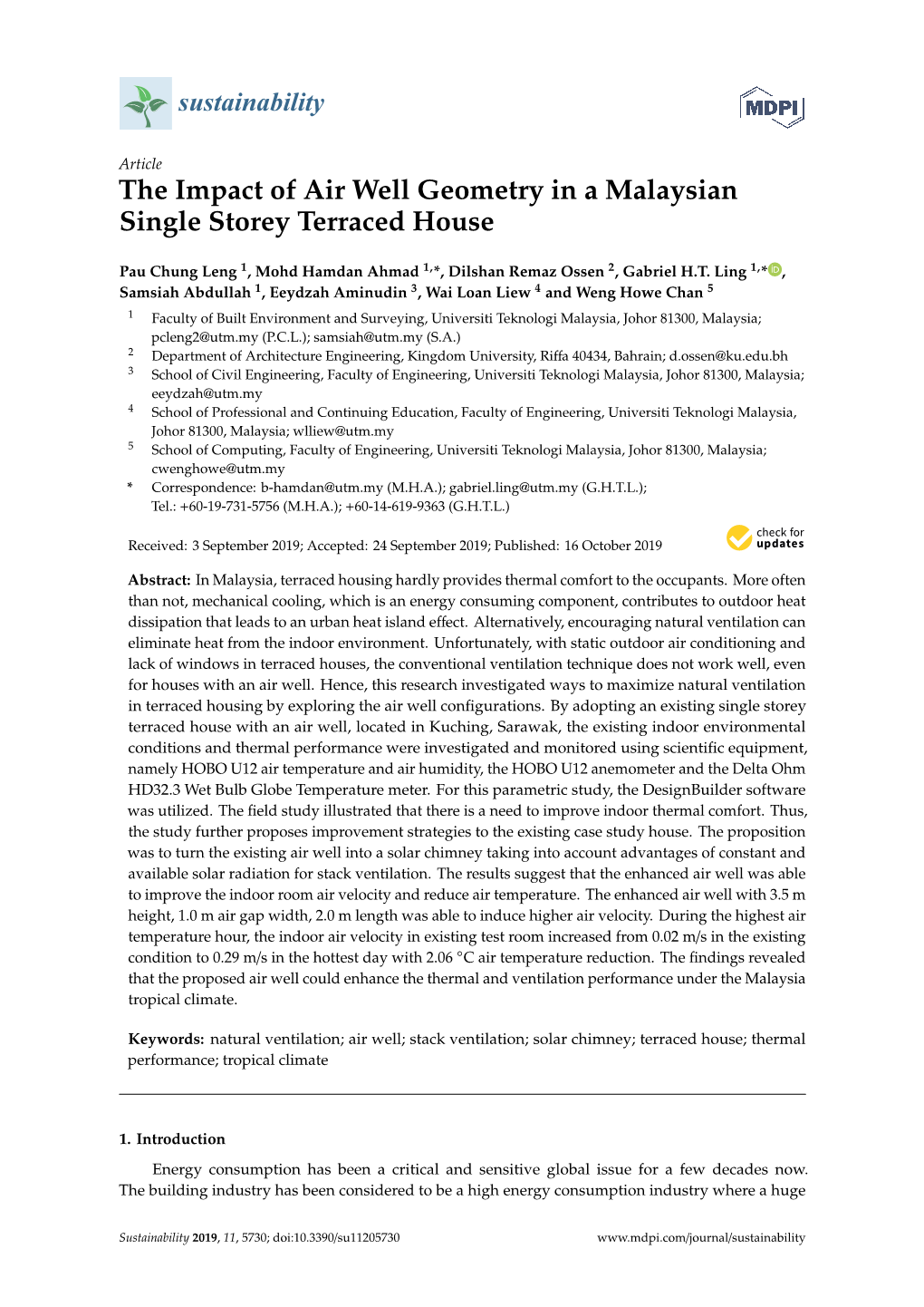 The Impact of Air Well Geometry in a Malaysian Single Storey Terraced House