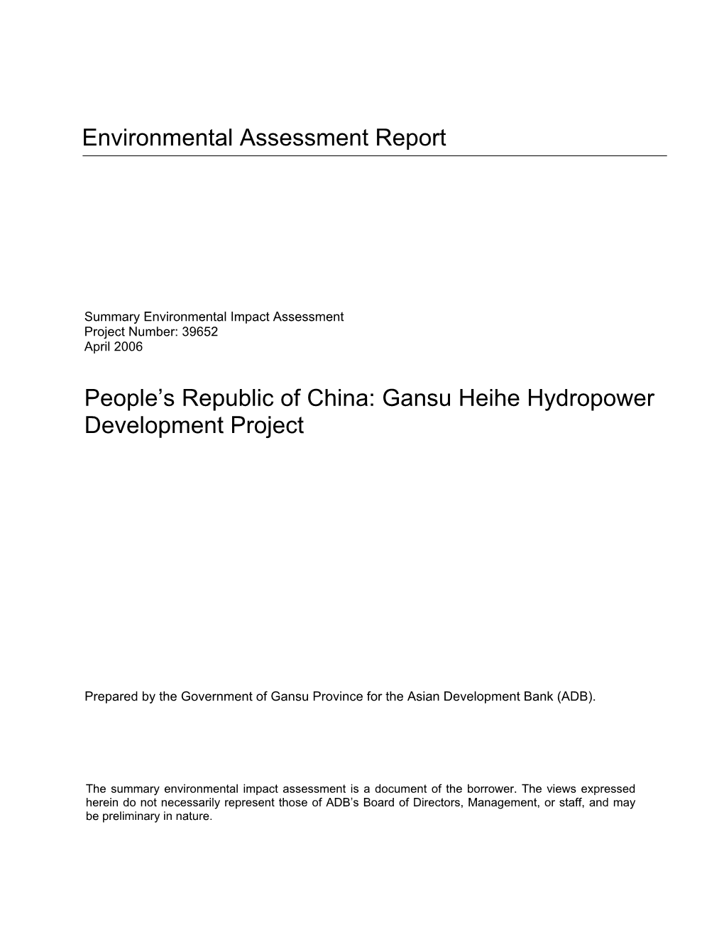 Gansu Heihe Hydropower Development Project