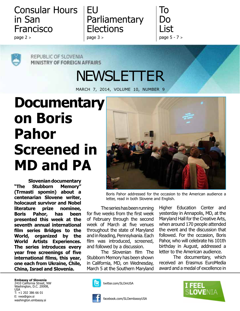 NEWSLETTER Documentary on Boris Pahor Screened in MD and PA