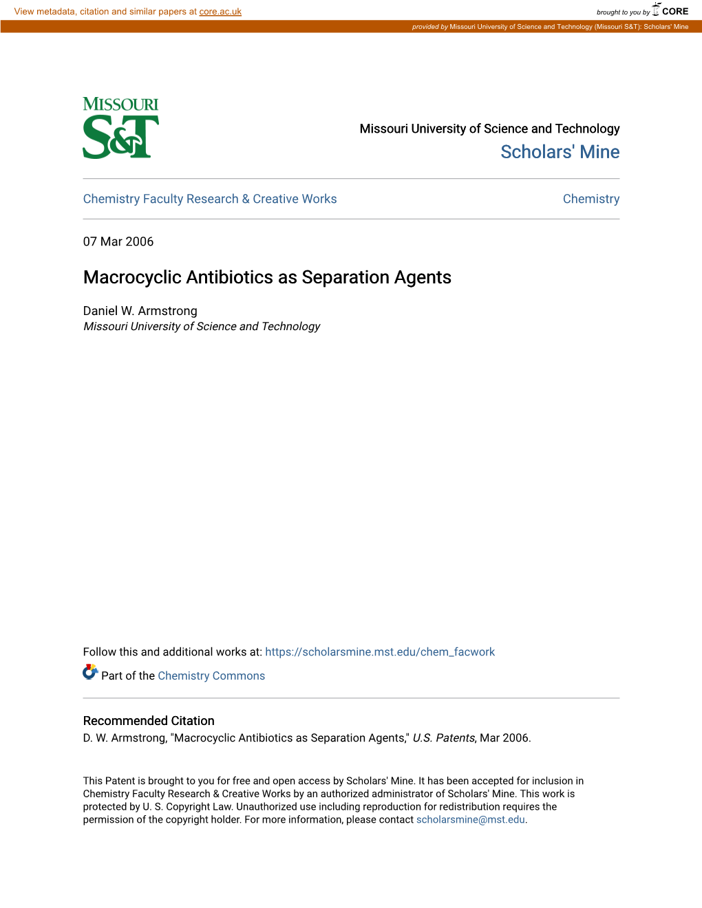 Macrocyclic Antibiotics As Separation Agents