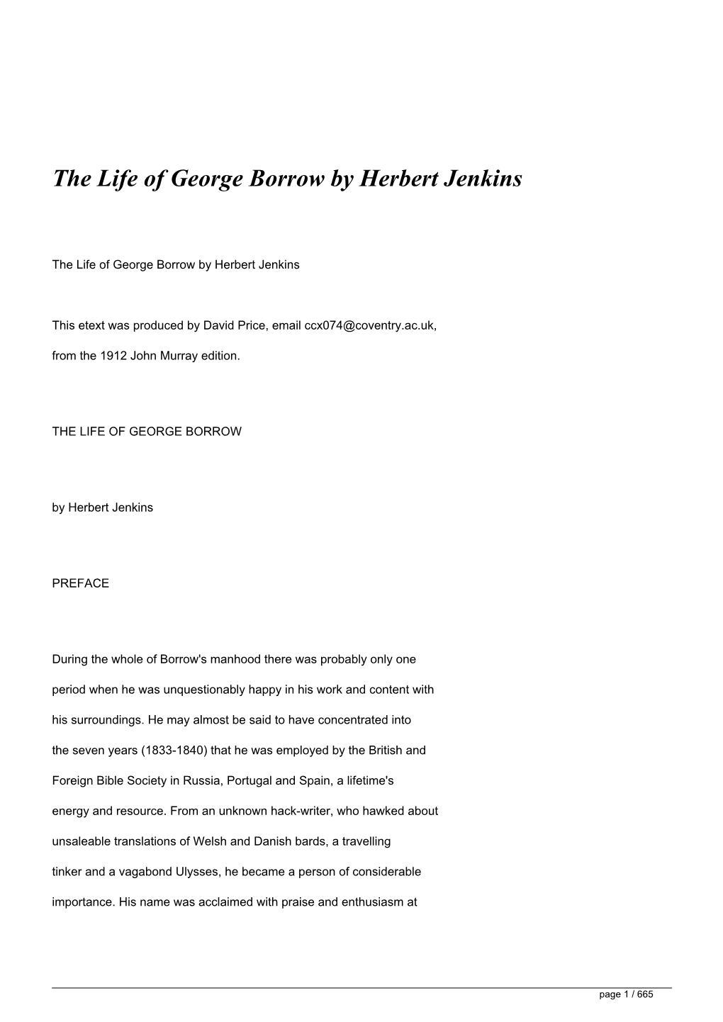 The Life of George Borrow by Herbert Jenkins&lt;/H1&gt;