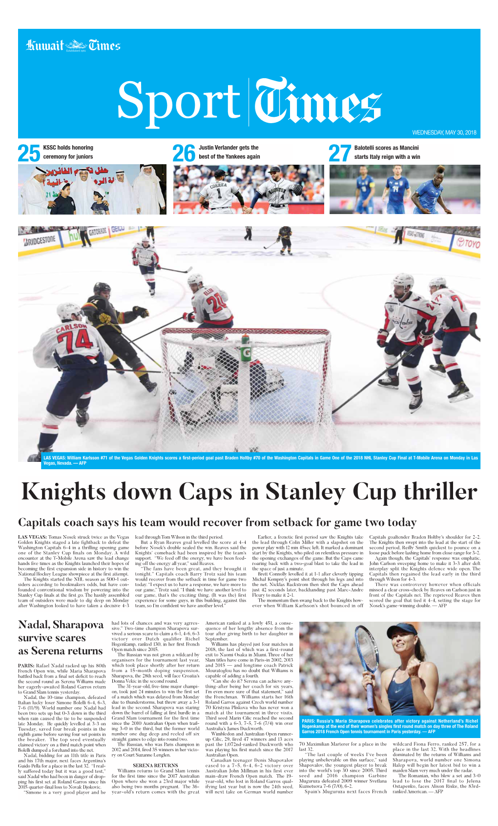 27 25 26 Knights Down Caps in Stanley Cup Thriller