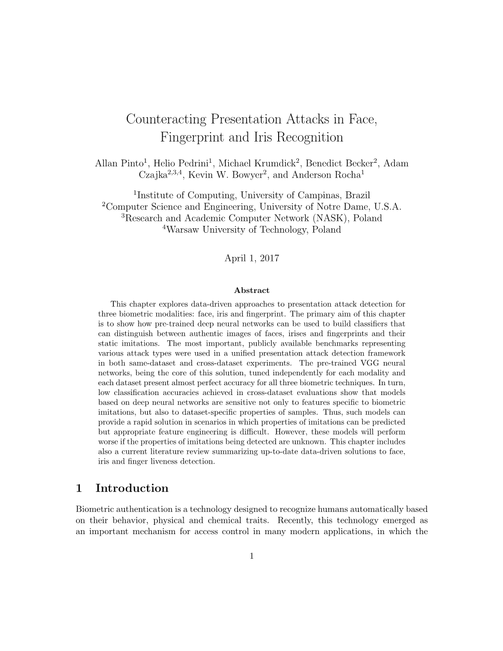 Counteracting Presentation Attacks in Face, Fingerprint and Iris Recognition