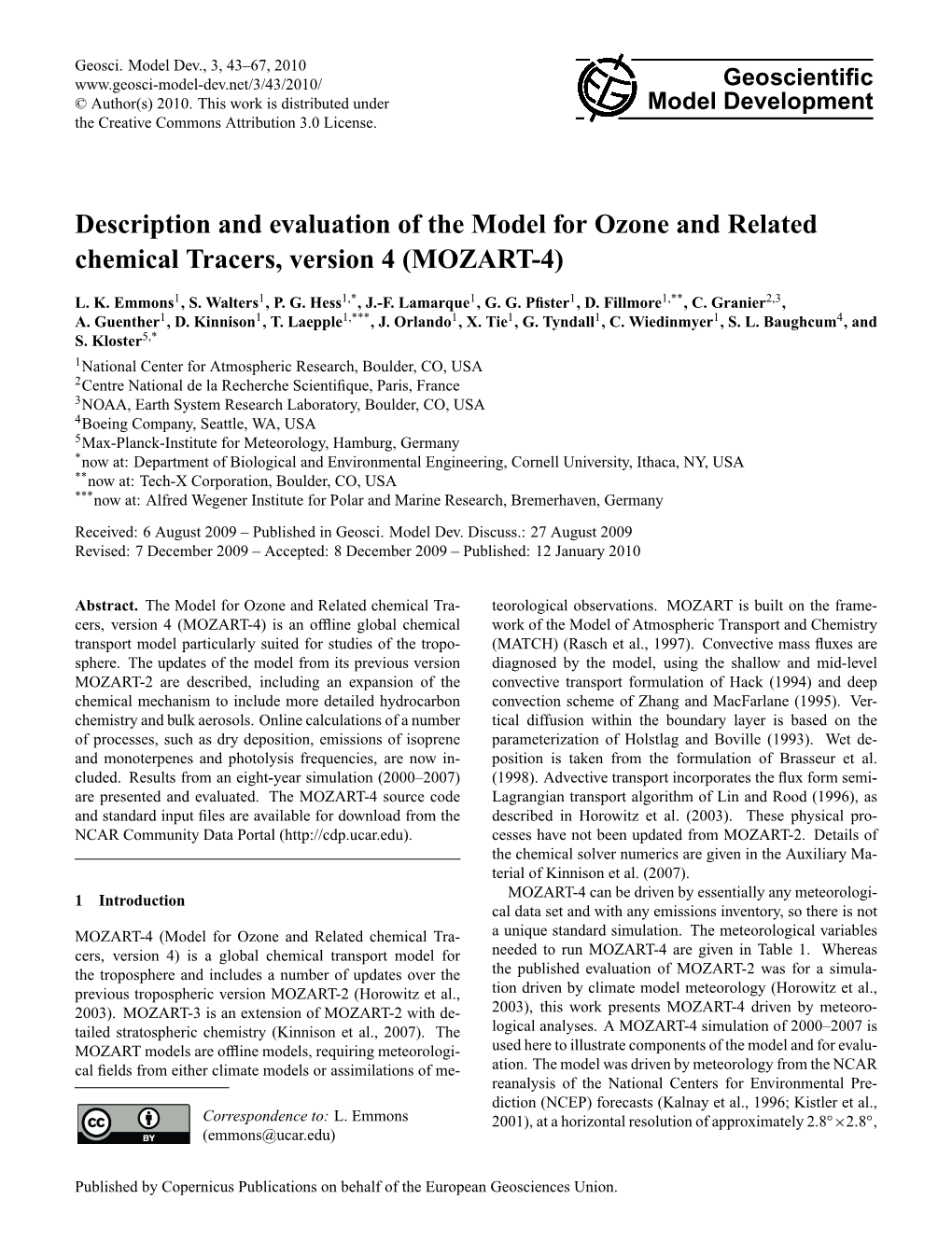 Description and Evaluation of the Model for Ozone and Related Chemical Tracers, Version 4 (MOZART-4)
