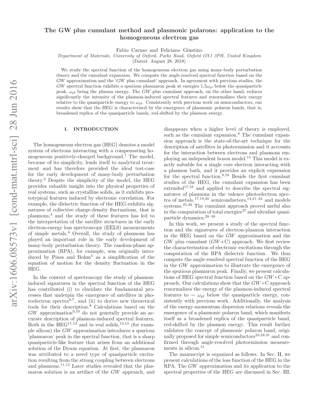 The GW Plus Cumulant Method and Plasmonic Polarons: Application To