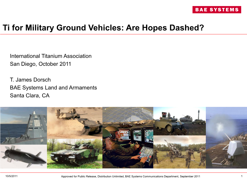 Ti for Military Ground Vehicles: Are Hopes Dashed?