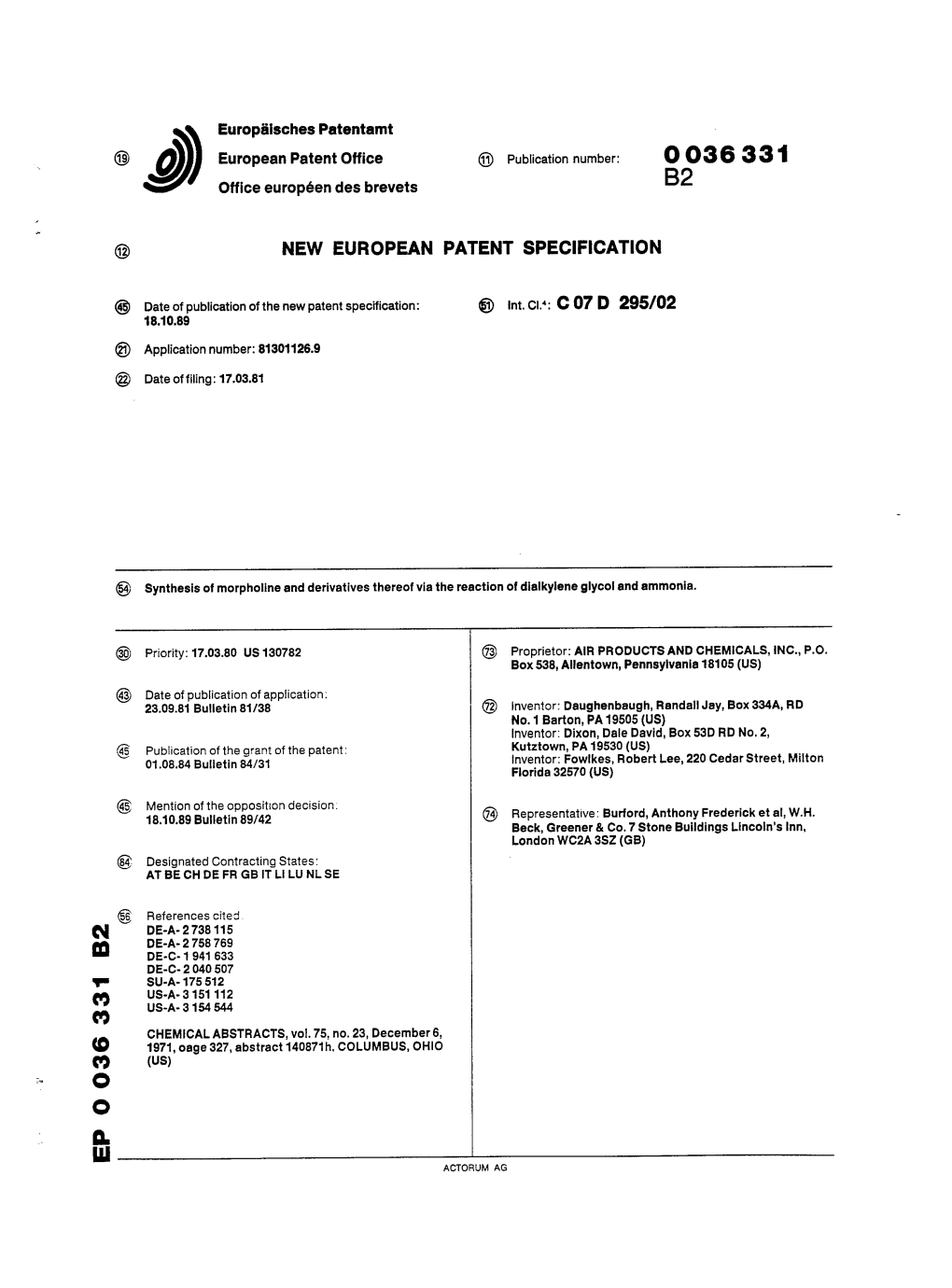 Synthesis of Morpholine and Derivatives Thereof Via the Reaction of Dialkylene Glycol and Ammonia