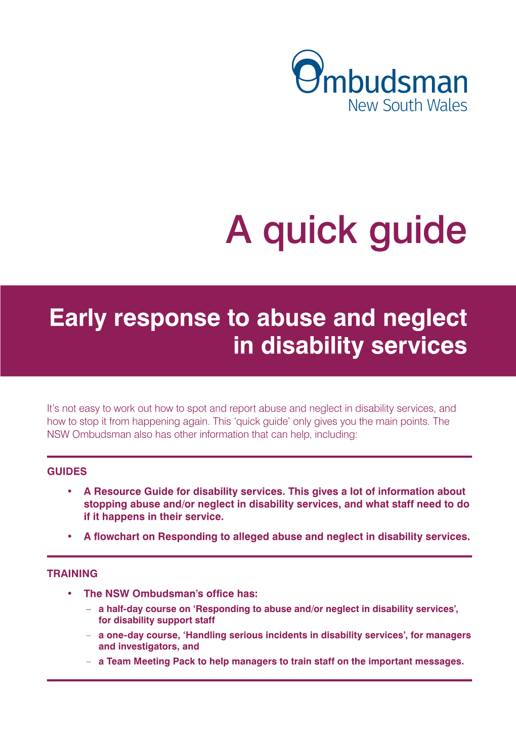 Early Response to Abuse and Neglect in Disability Services